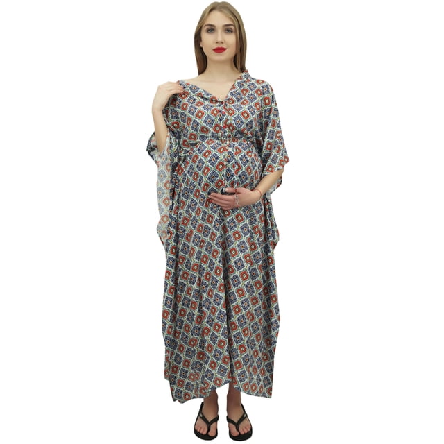 Bimba Robe Maxi à Cordon Multicolore pour Mamans, Manches Kimono, Caftan de Maternité-28