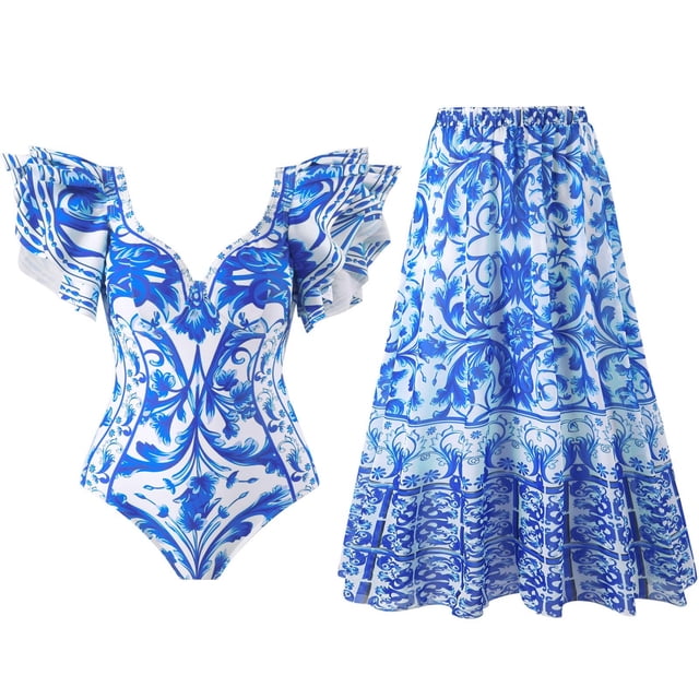 Birdeem Maillot de Bain une Pièce pour Femmes, Bikini Ajusté Rétro à Imprimé Floral, Aguichant, avec Robe