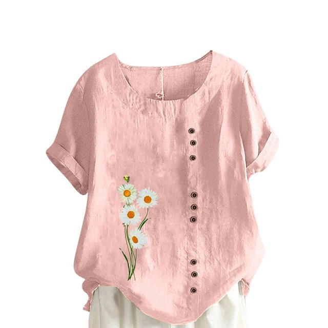 CHUANK Chemises pour Femmes Dames Liquidation T-Shirts d'Été Décontractés pour Femmes Col Rond Manches Courtes Imprimé Floral Chemise Ample Hauts