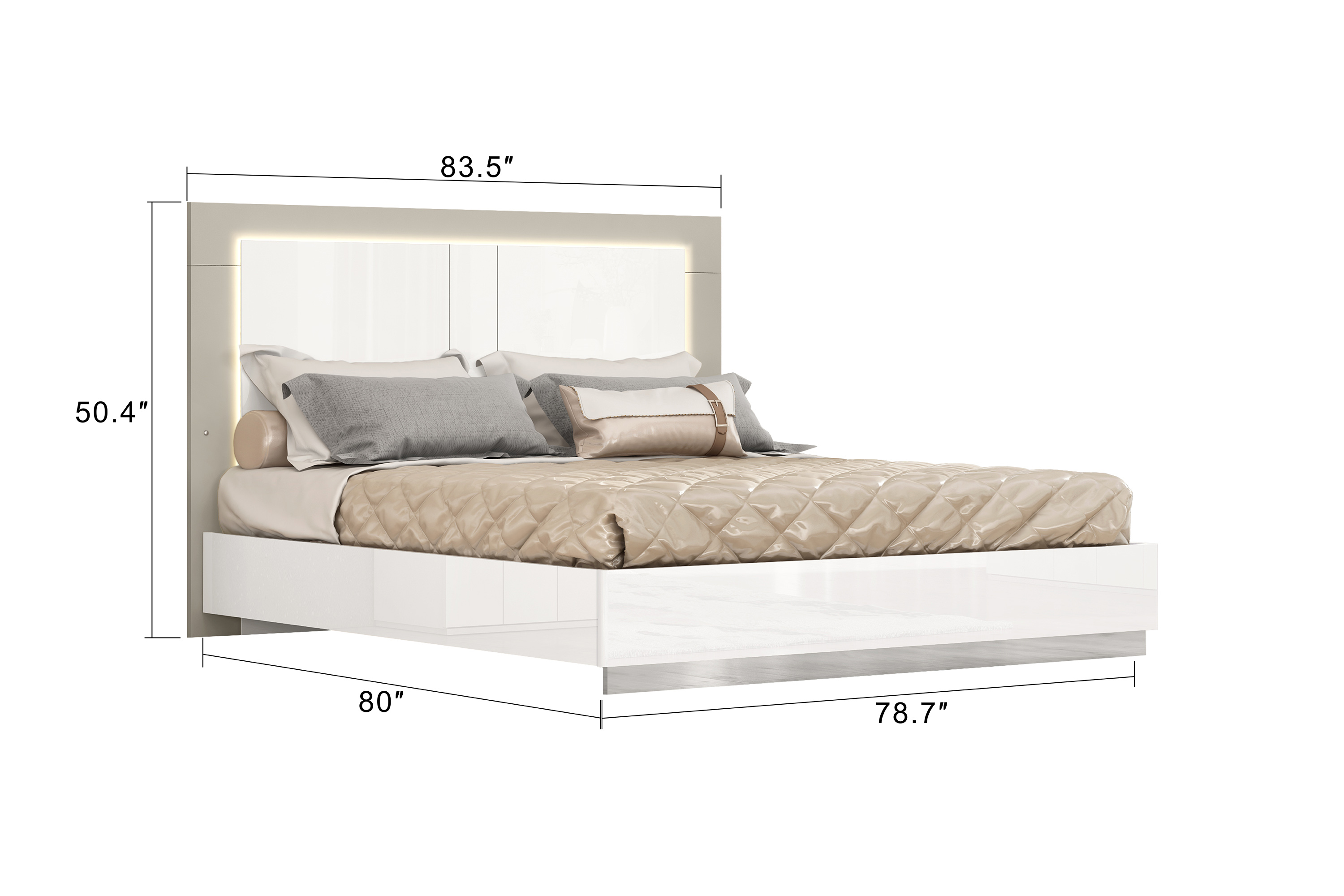 Lit pour adultes K-Living Harvey (format King Size) – Blanc et gris flanelle avec éclairage LED