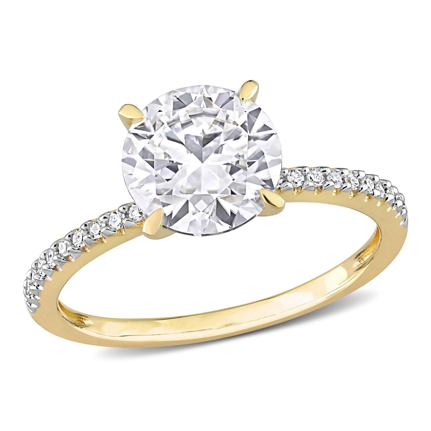 Bague de fiançailles classique de Miabella avec 1-4/5 Carat PBT de Moissanite synthétique et 1/10 Carat Poids Total de Diamant en Or Jaune 14K