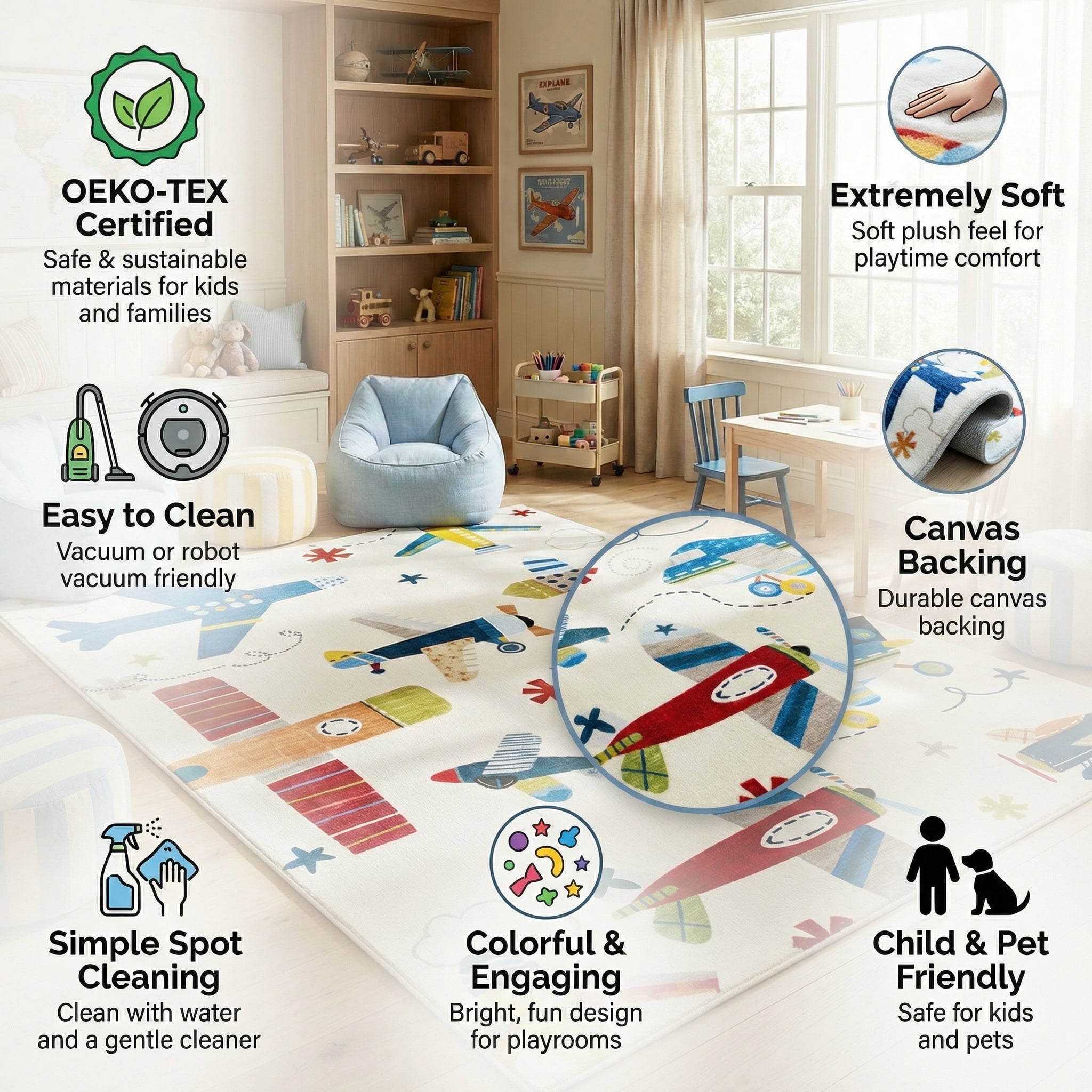 Tapis d'intérieur doux pour enfants, avion, Rug Branch