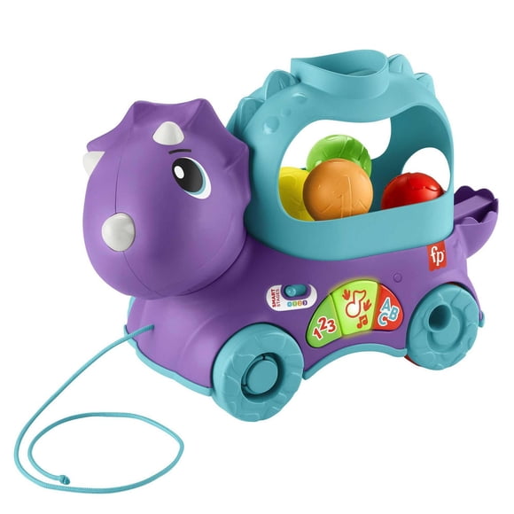 Fisher-Price Toddler Learning Toy, Dinosaur Pull Toy Multi-Language Version, Poppin’ Triceratops