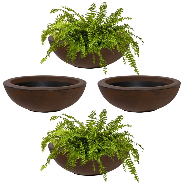 Sunnydaze Pot de Fleurs d'Extérieur Percival à Double Paroi en Polyrésine Résistant aux Intempéries - 20,75 Pouces - Rouille - Lot de 4