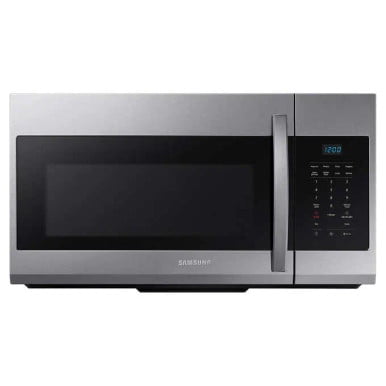 Samsung 1.7 cu. ft. 300 CFM Stainless Steel Over the Range Microwave featuring a sleek stainless steel finish, 1000 W cooking power, and a digital control panel with auto cook, reheat, and defrost functions. Designed for over-the-range installation with a 1.7 cu. ft. capacity and 300 CFM ventilation.