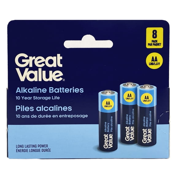 Piles alcalines AA LR6/1,5 V Great Value, paquet de 8