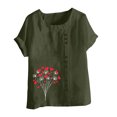 thumbnail image 4 of Jusqu'à 50 % de Rabais Horkkom Hauts Grande Taille pour Femmes Été Décontracté Chemises en Lin à Manches Courtes Col Rond Imprimé Floral Blouses Amples, 4 of 4
