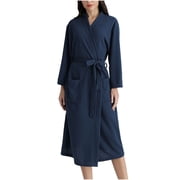 Bridal Robe Long Bathrobes for Women, Womens Cotton Robe, Kimonos Waffles Robe Loungewear Lingerie Robe S-70 Navy XL