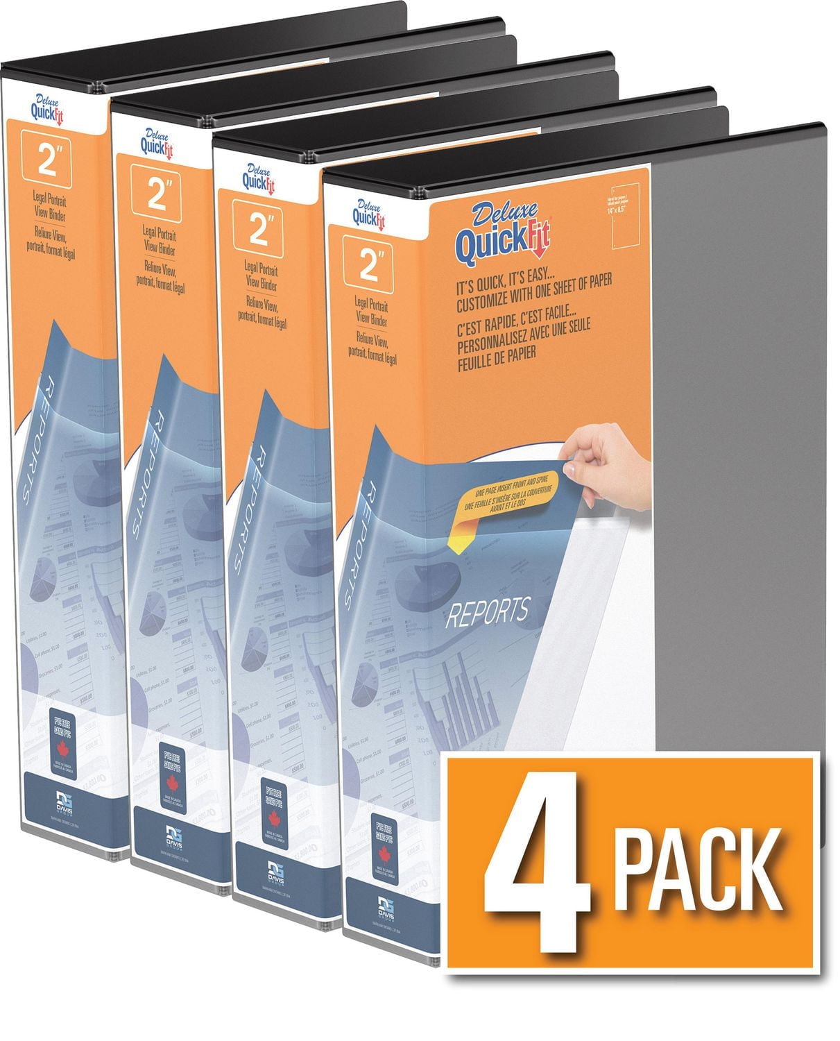 QuickFit Heavy Duty Round Ring  Legal Portrait Spreadsheet View Binder, 4 Pack (2" Black)