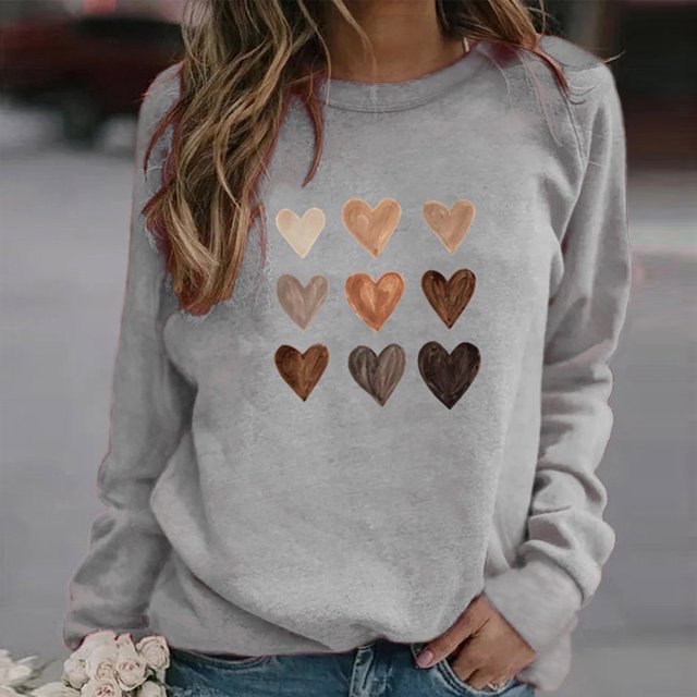 T-shirt de la Saint-Valentin pour Femmes 2024, Chandails à Col Rond, T-Shirts Décontractés avec Cœur, T-Shirts Graphiques Amples à Manches Longues, Chandails à Enfiler, Hauts Mode pour les Fêtes, T-Shirt