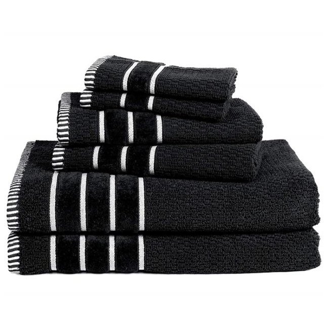 Bedford Home Ensemble de Serviettes 6 Pcs en Coton 100 % Tissage Riz - Noir