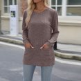 thumbnail image 4 of FAIWAD Womens Tunic Top Round Neck Long Sleeve Ribbed Solid Color Lightweight Pullover Top with Pockets, 4 of 7