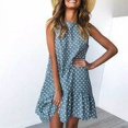 thumbnail image 2 of Robe Femme Sans Manches à Pois, Gilet, à Volants, Col Rond, Imprimée à Pois, Robe Ample, Bleu Pâle, m, 2 of 6