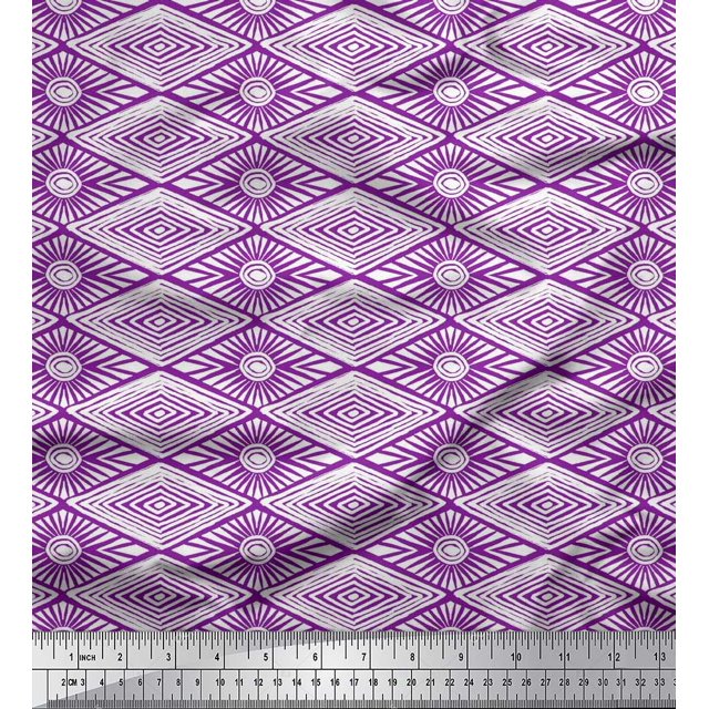 Soimoi Poly Georgette Fabric Geometric Block Print Fabric by The Yard 52 Inch Wide
