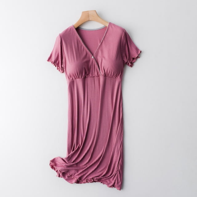 TIMIFIS Robe de Nuit de Maternité et d'Allaitement pour Femmes 3 en 1 Robe d'Accouchement/travail /hôpital à Manches Courtes Robe de Sommeil pour l'Allaitement - Printemps/été