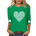 thumbnail image 2 of Mceream T-Shirt à Manches 3/4 pour la Saint-Patrick, Hauts pour Femmes, Printemps, Col Rond, T-Shirts Décontractés, Blouses à Imprimé Floral, T-Shirts Graphiques, Tenues d'Été, Hauts Boho, Grande Taille, Chemises à Imprimé Trèfle, Vert G, 2 of 5