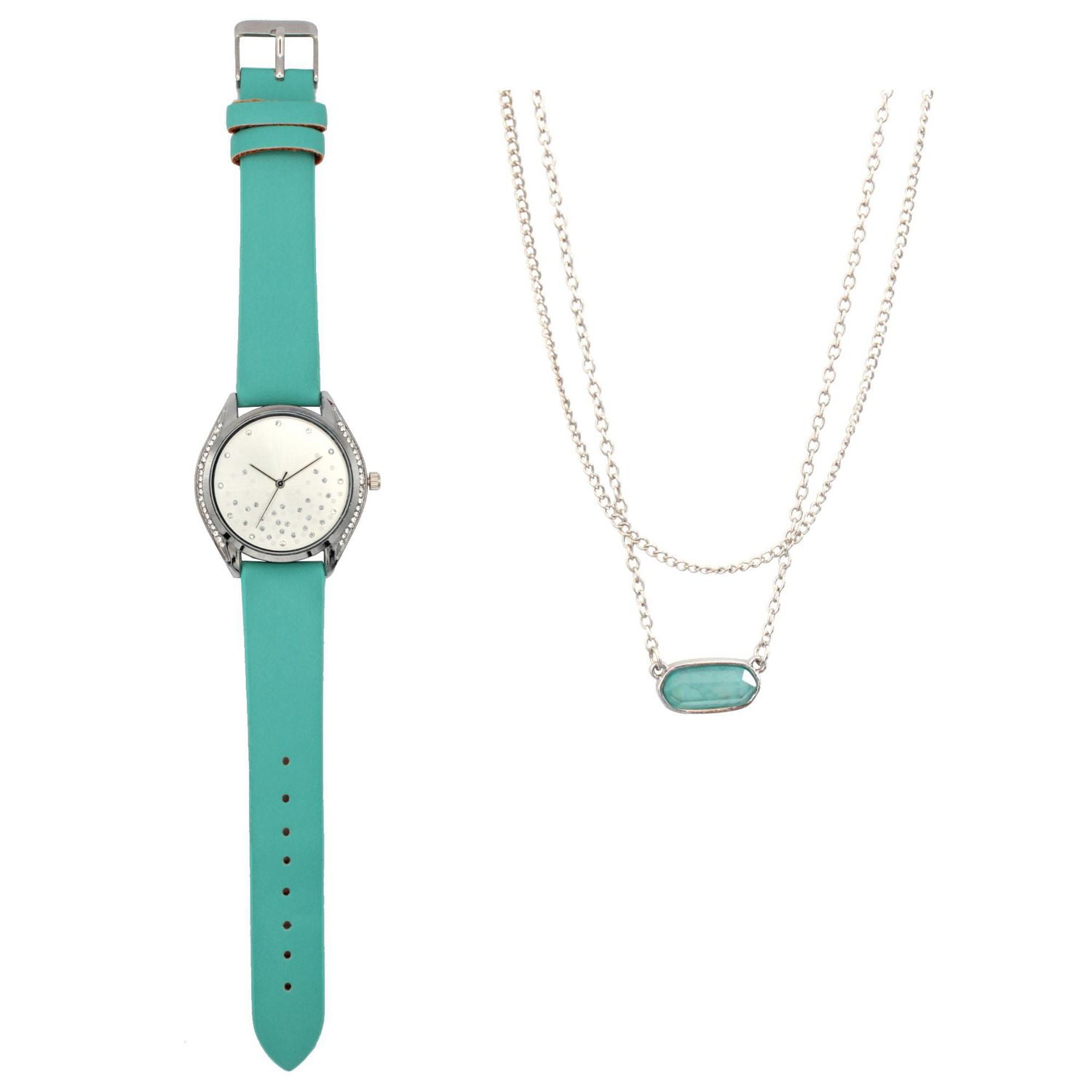 Ladies turquoise strap Watch and Necklace