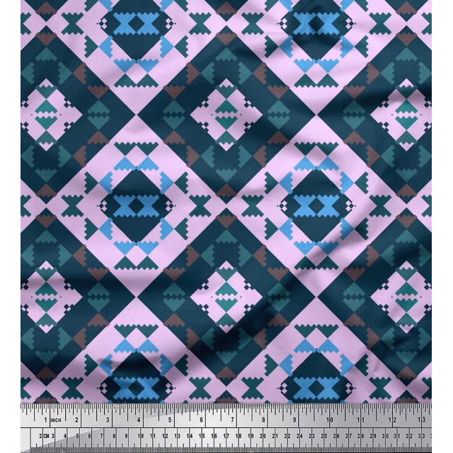 Soimoi Purple Velvet Fabric Check & Geometric Fabric Prints By Yard 58 Inch Wide