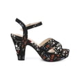 thumbnail image 3 of BLISSFUL STEP Women's Shoes Floral Pattern Platform Chunky Heel Open Toe Slingback Buckle Strap  Sandals Black 6, 3 of 7
