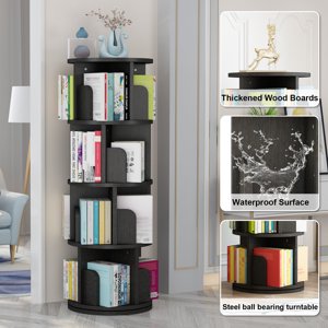 Zzistar Bibliothèque tournante de la chambre 51.2", 360 Affichage 4 Tier Petit coin Organisateur de la plate-forme de livre, Rack de rangement debout du plancher Bibliothèque en bois blanc pour enfants et adultes