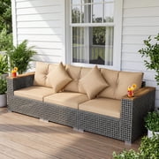 Costway Patio Wicker Sectional Furniture Set, 3 Piece Outdoor Couch Set for Garden Beige