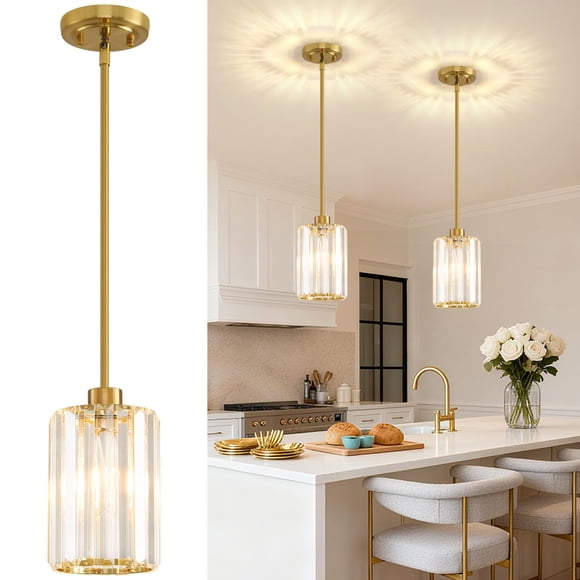 2 Pack Pendant Lights Kitchen Island, Modern Gold Pendant Light Fixtures, Mini Chandelier Crystal Kitchen Island Lighting, Hanging Pendant Lights Fixture for Kitchen Island Dining