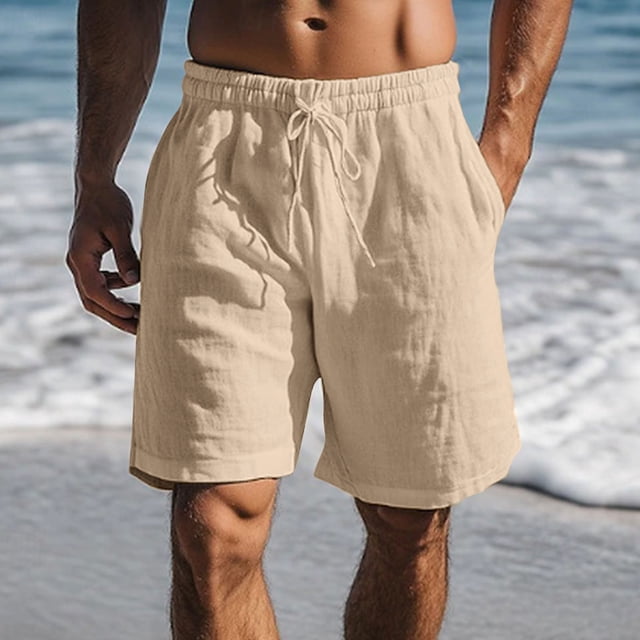 EOYWHK Men's Linen Shorts Elastic Waist Lounge Shorts Casual Solid Color Sleep Shorts with Drawstring Pockets