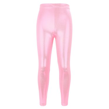 Zwiiyzr 2025 Scintillant Danse Acrobaties Athlétique Gymnastique Yoga Pantalons Enfants Filles Mise en Forme Couleur Unie Leggings Sports Long Rose