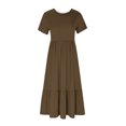 thumbnail image 3 of Jusqu'à 65 % de Rabais! Robes d'Été Mode pour Femmes 2024 Grande Taille Décontractées à Manches Courtes Col Ras du Cou Robe Décontractée Fluide à Étages Maxi de Plage avec Poches, 3 of 5