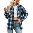 thumbnail image 3 of Woman Plaid Collared Shirt, Comfortable Two Pockets Soft Button Cuffs Button Down V Neck Top Casual  For Work For Winter Red,Khaki,Green,Black White, 3 of 8
