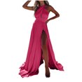 thumbnail image 4 of Pompotops Femmes Été Sexy Solide Sans Manches Fendant Licol Cou Robes Longues, 4 of 9