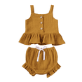 thumbnail image 2 of Newborn Baby Girls Button Sleeveless Crop Tops + Mini Shorts Outfits 2pcs Clothing Set, 2 of 10