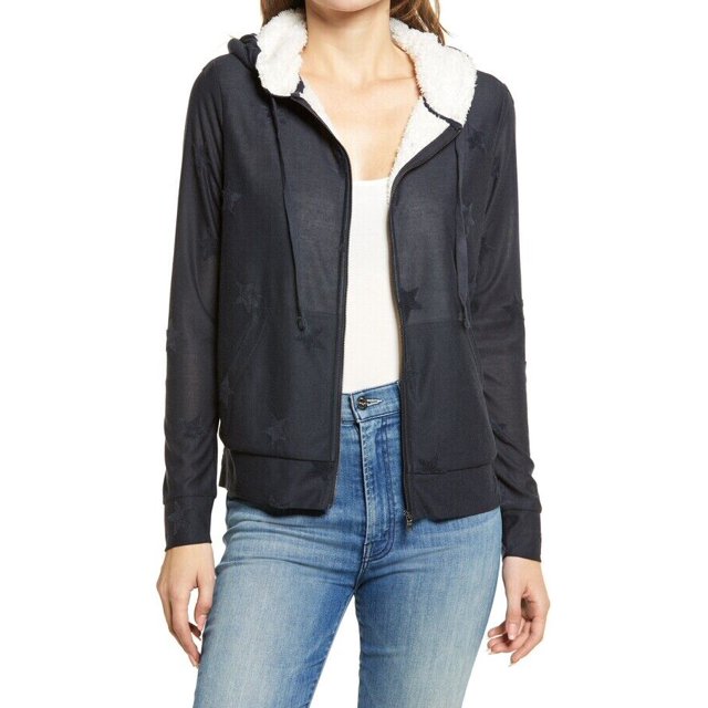 Bobeau Chandail à Capuchon à Fermeture Éclair en Denim Stars Taille TP