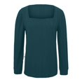 thumbnail image 4 of Meichang Puff Long Sleeve Shirts for Women Plus Size Square Neck Ribbed Knit Tops Solid Loose Fit Side Slit Hem Blouses Spring Trendy Women Tunic Tops, 4 of 5