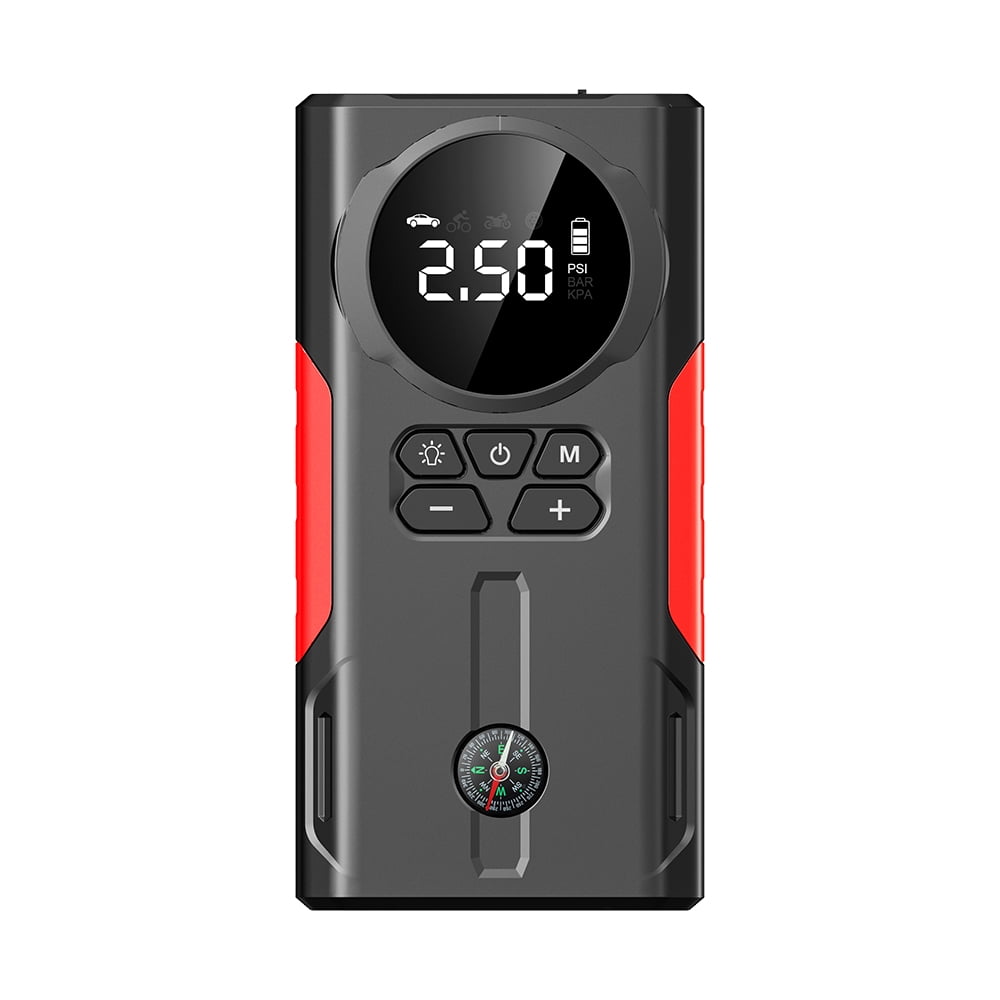 12V 1000A Peak Jump Starter & 90W Air Compressor Combo - 8000mAh Portable Car Battery Booster with 19 Cylinder, 5V 2A USB Output, Emergency Power Bank for Outdoor Use, Black, 18*9cm