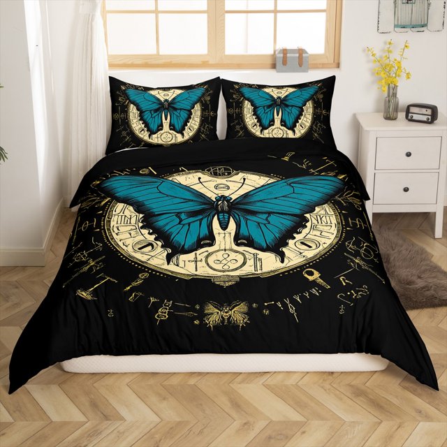 Erosebridal Housse de Couette Bohème Papillon Bleu Simple, Ensembles de Literie Hippie Astrologie Taille Simple, Réversible 2 Pcs (Sans Couette)
