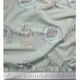 thumbnail image 1 of Soimoi Green polyester Crepe Fabric Farmhouse Vintage Printed Fabric 1 Yard 52 Inch Wide, 1 of 3