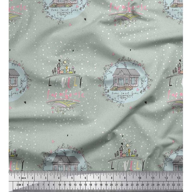 Soimoi Green polyester Crepe Fabric Farmhouse Vintage Printed Fabric 1 Yard 52 Inch Wide