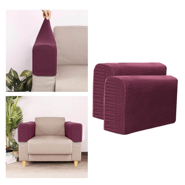 pitrice 2 Pcs Housse d'Accoudoir de Sofa Jacquard Élastique Housse de Protection pour Causeuse Accoudoir de Sofa Velours Extensible Protecteur de Meuble Rouge Vin