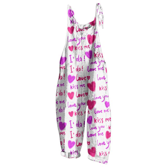 PMUYBHF Salopette en Denim du 4 Juillet pour Femmes Grande Taille Femme Saint-Valentin Imprimée Rétro Décontractée Simple Combinaison à Bretelles Pantalon