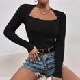 thumbnail image 2 of CEHVOM Femmes Ajusté Décontracté Uni Manches Longues Col Carré Chemises de Base Blouses Chaudes Hauts, 2 of 6