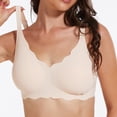 thumbnail image 4 of VEKDONE Fashion Women Large Size Solid Color Wave Lace Wireless Soft Support Together Daily Bra Beige M, 4 of 5