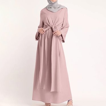 Pisexur Robe à Manches Longues Col Carré Robe à Manches Longues avec Ceinture Robe Unie Vintage Élégante Kaftan Mode Blouse pour Femmes
