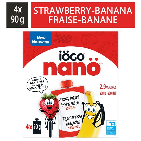 iÖGO nanö Pochette de yogourt fraise-banane 2,9 %, 4x90 g