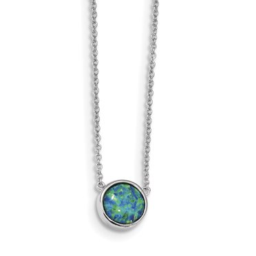 Collier en Argent Sterling 925 Rhodié Synthétique Bleu Opale 18 Pouces