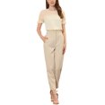 thumbnail image 2 of INSPIRE CHIC Women's Round Neck Lace Keyhole Back Puff Short Sleeve Tops M Beige, 2 of 5