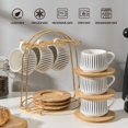 thumbnail image 3 of LUKA Ceramic Coffee Espresso Cups with Saucers Set with Metal Holder, 4 oz Porcelain Demitasse Cups For Tea, Espresso, Latte, Coffee, Cafe Mocha, Set of 6, White, 3 of 8