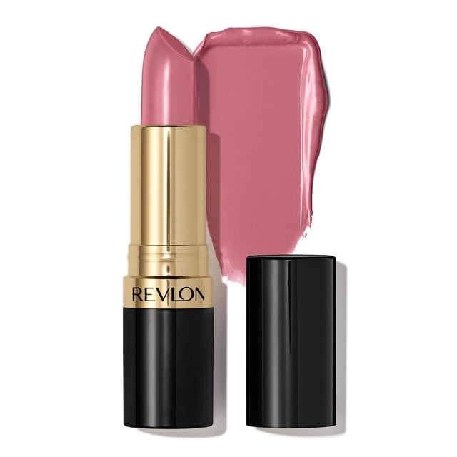 Revlon Super Lustrous Rouge à Lèvres Nacré, Formule Crémeuse, 4,2 g, dans une Teinte Nacrée Rose Douce avec une texture Lisse. le tube de Rouge à Lèvres Est Noir avec une Bande Dorée Mettant en Vedette le logo Revlon, Montré avec une Nuance de Couleur de Rouge à Lèvres sur un Fond Blanc, Convient pour Créer des Lèvres Douces et d'Apparence Plus Fournie.