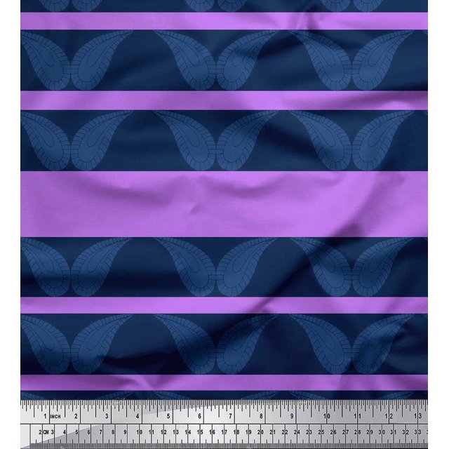 Soimoi Silk Fabric Stripe & Paisley Printed Fabric 1 Yard 42 Inch Wide