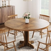AKDSteel Farmhouse 47-Inch Round Dining Table – Grey Wood Kitchen Table with Sturdy Base for Dining Room, Living Room, Seats 4 (Table Only)
